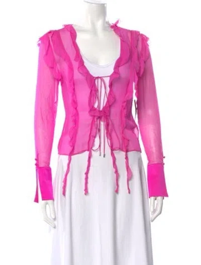 Pre-owned Retroféte Silk V-neck Top W/ Tags In Pink