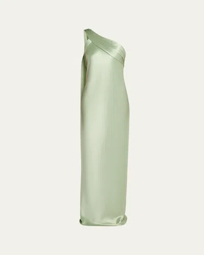 Retroféte Sirocco Asymmetric Satin Maxi Dress In Matcha