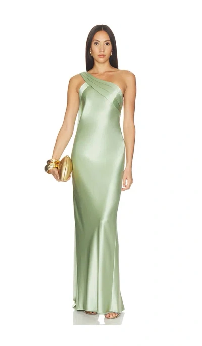 Retroféte Sirocco Asymmetric Satin Maxi Dress In Green
