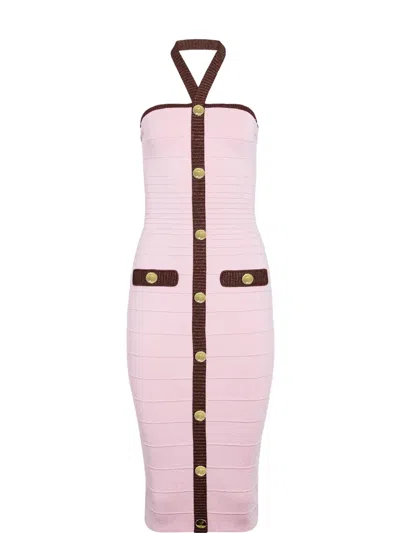 Retroféte Sloane Button-detail Dress In Mtlc Earl Rose/pecan