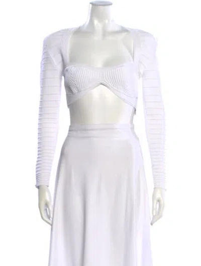Pre-owned Retroféte Square Neckline Long Sleeve Crop Top In White