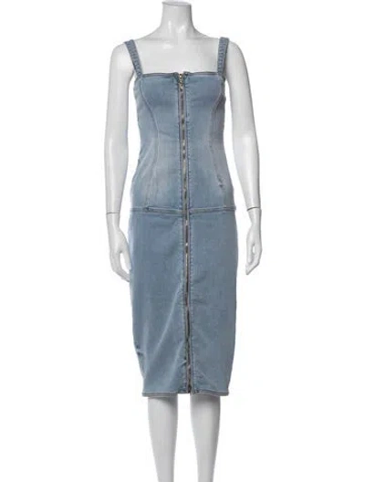 Pre-owned Retroféte Square Neckline Midi Length Dress In Blue