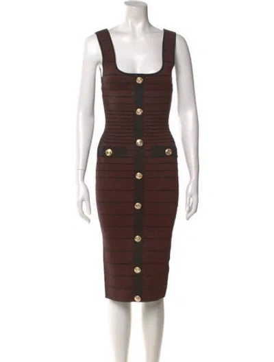 Pre-owned Retroféte Square Neckline Midi Length Dress In Brown