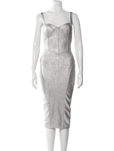 Pre-owned Retroféte Square Neckline Midi Length Dress In Gray