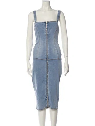 Pre-owned Retroféte Square Neckline Midi Length Dress W/ Tags In Blue