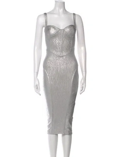 Pre-owned Retroféte Square Neckline Midi Length Dress W/ Tags In Gray