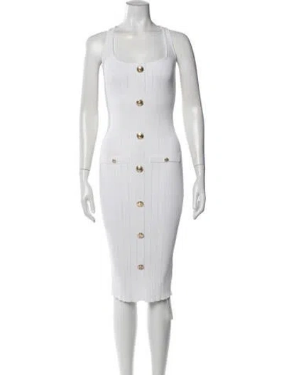 Pre-owned Retroféte Square Neckline Midi Length Dress In White