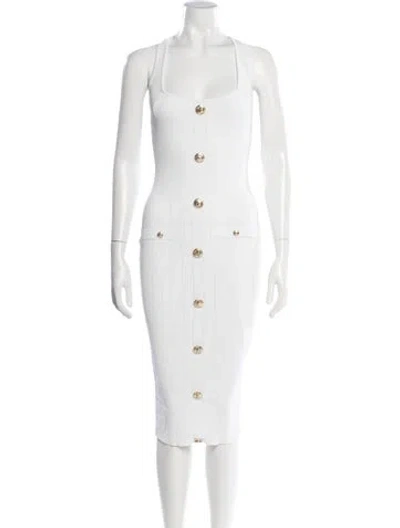 Pre-owned Retroféte Square Neckline Midi Length Dress In White