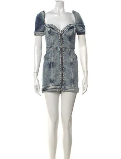 Pre-owned Retroféte Square Neckline Mini Dress In Blue