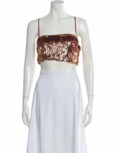 Pre-owned Retroféte Square Neckline Sleeveless Crop Top In Gold