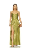 Retroféte Strapless Pleated Maxi Dress In Green