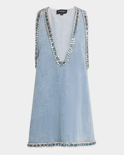 RETROFÉTE STEVIE CRYSTAL-TRIM DENIM SHIFT DRESS