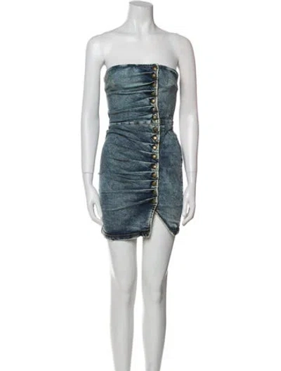 Pre-owned Retroféte Strapless Mini Dress In Blue