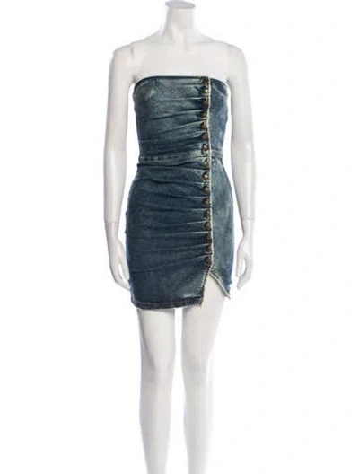 Pre-owned Retroféte Strapless Mini Dress W/ Tags In Blue