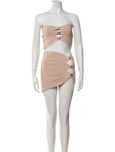 Pre-owned Retroféte Striped Cutout Accent Skirt Set In Pink
