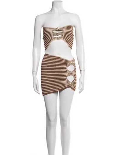 Pre-owned Retroféte Striped Glitter Accents Skirt Set In Brown/neutrals