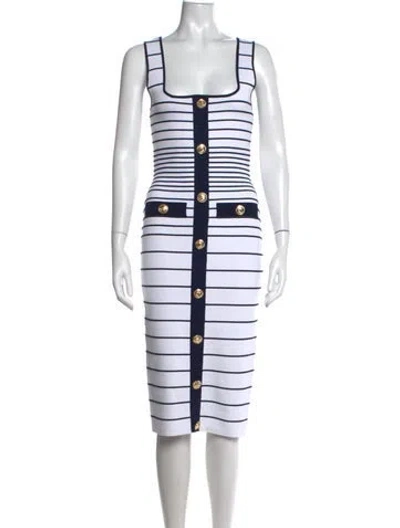 Pre-owned Retroféte Striped Midi Length Dress In Blue/white