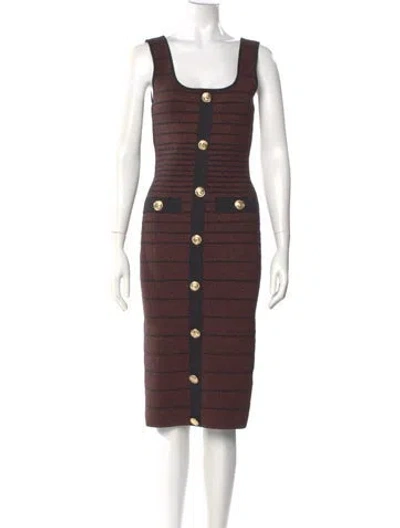 Pre-owned Retroféte Striped Midi Length Dress In Brown