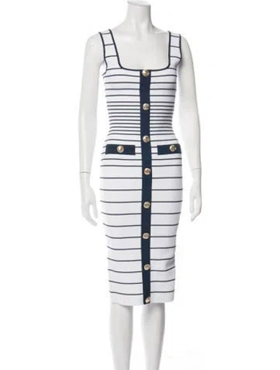 Pre-owned Retroféte Striped Midi Length Dress W/ Tags In Blue/white