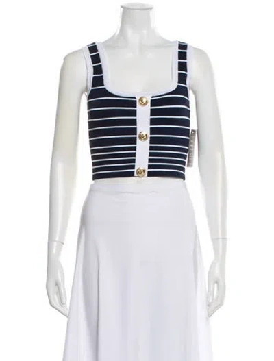 Pre-owned Retroféte Striped Square Neckline Crop Top W/ Tags In Black