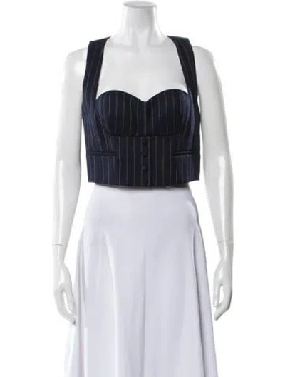 Pre-owned Retroféte Striped Square Neckline Crop Top In White