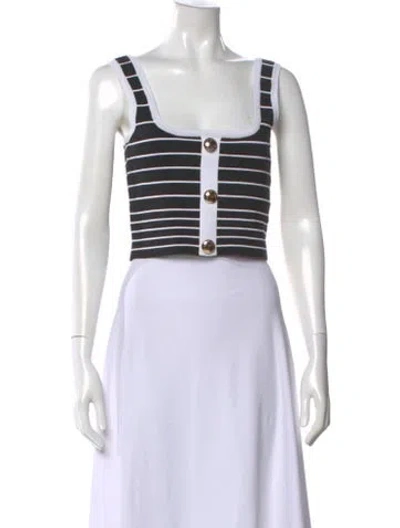 Pre-owned Retroféte Striped Square Neckline Crop Top In White