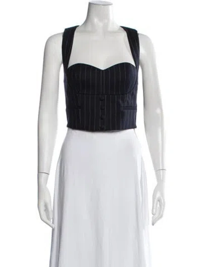 Pre-owned Retroféte Striped V-neck Crop Top In Blue