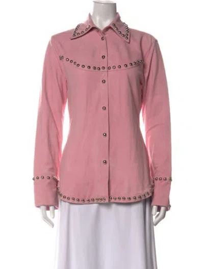 Pre-owned Retroféte Suede Long Sleeve Button-up Top In Pink