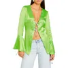 Retroféte Svea Bell Sleeve Satin Top In Fresh Lime