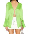 Retroféte Svea Bell Sleeve Satin Top In Green