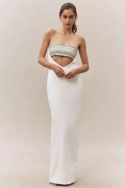 Retroféte Swan Strapless Embellished Cutout Maxi Dress In White