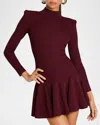 Retroféte Sydonie Sparkly Knit Mock-neck Mini Dress In Metallic Port
