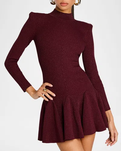 Retroféte Sydonie Sparkly Knit Mock-neck Mini Dress In Metallic Mulberry