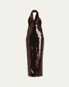 Retroféte Tamra Sequined Halter Dress In Brown