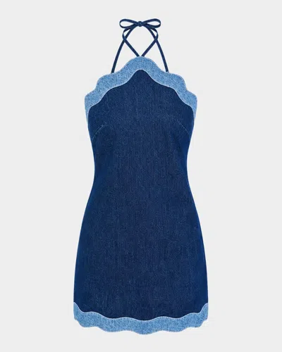 Retroféte Tasia Denim Halter Dress In Blue