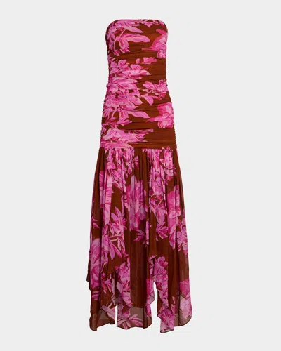 Retroféte Teryn Silk Chiffon Strapless Maxi Dress In Camellia Reverie