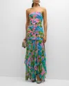 Retroféte Teryn Printed Silk Blend Dress In Jade Tropical Leaf