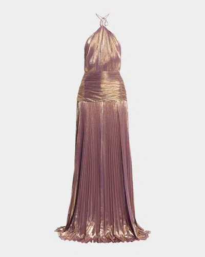 Retroféte Thalia Metallic Halter Gown In Brown