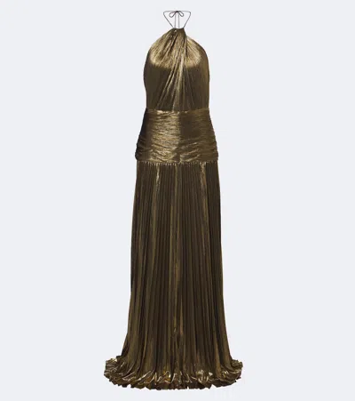 Retroféte Retrofête Thalia Plissé Halterneck Lamé Gown In Gold