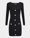 Retroféte Thea Buttoned Rib-knit Mini Dress In Metallic Black