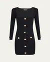 Retroféte Thea Buttoned Rib-knit Mini Dress In Metallic Black
