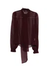 Retroféte Tie-neck Long-sleeve Top In Brown