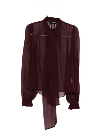 Retroféte Tie-neck Long-sleeve Top In Brown