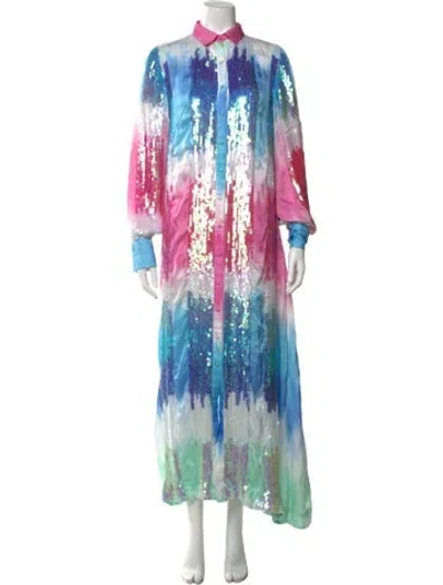 Pre-owned Retroféte Tie-dye Print Long Dress In Blue