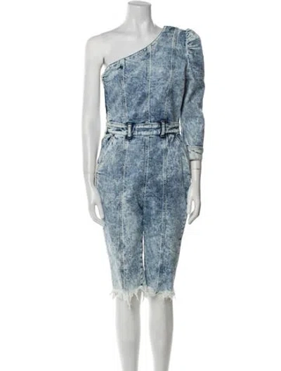 Pre-owned Retroféte Tie-dye Print One-shoulder Romper In Blue