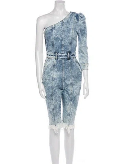 Pre-owned Retroféte Tie-dye Print One-shoulder Romper In Blue