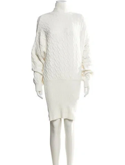 Pre-owned Retroféte Turtleneck Knee-length Dress In White