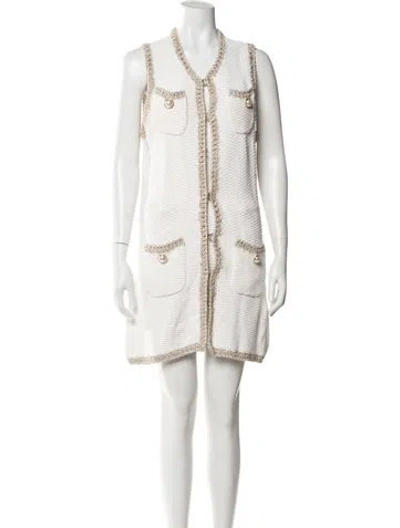 Pre-owned Retroféte Tweed Pattern Glitter Accents Short Set In White