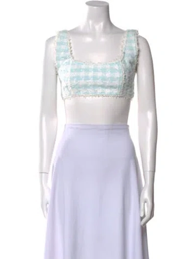 Pre-owned Retroféte Tweed Pattern Square Neckline Crop Top In White