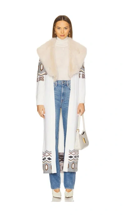 Retroféte Vail Faux Fur Cardigan In Ivory